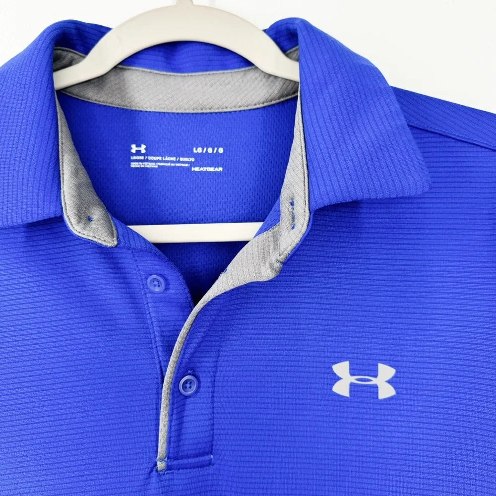 Under Armour Loose HeatGear Blue Short Sleeve 3 Button Polo Men’s Size Large